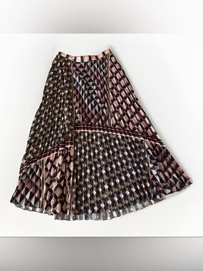 Reiss Leah Geo Knife Pleated Midi Skirt US4/UK8 High Waisted A-Line Multicolor